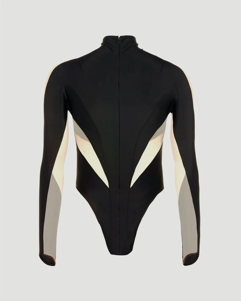 Cut Out Illusion Bodysuit in Black — снимка 3