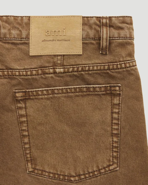 Cotton Tapered Fit Jeans in Hazelnut — снимка 3