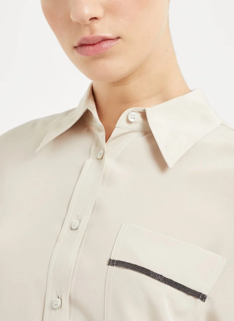 Риза от копринен креп Brunello Cucinelli — снимка 4