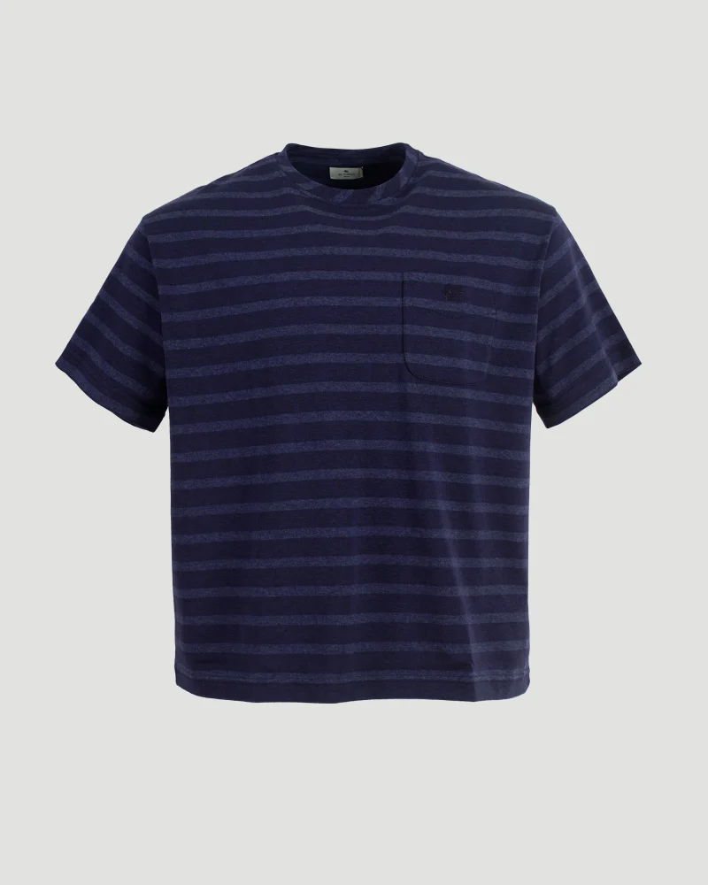 Striped Jersey Round-Neck T-Shirt with Chest Pocket