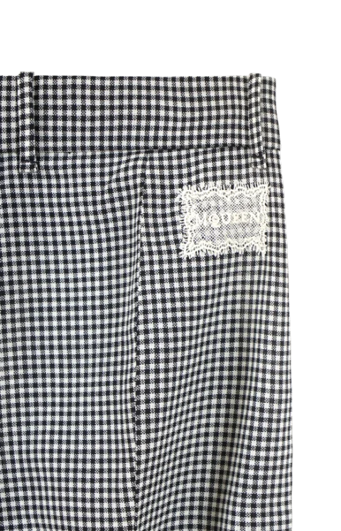 Gingham Check Tailored Capri Trousers in Black/Ivory — снимка 3