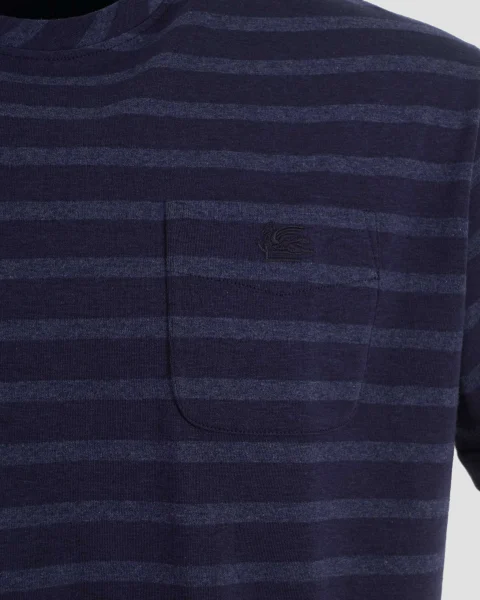 Striped Jersey Round-Neck T-Shirt with Chest Pocket — снимка 2