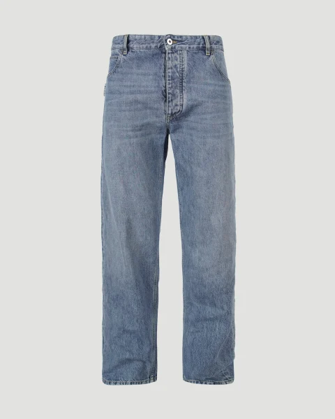 Straight Leg Jeans in Washed Blue Denim