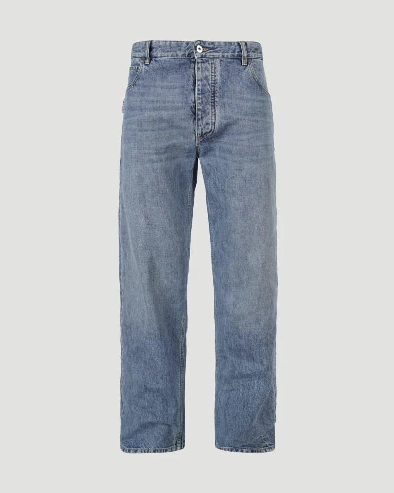 Straight Leg Jeans in Washed Blue Denim