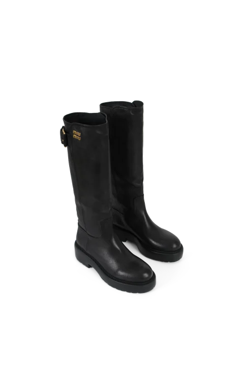 Leather Knee-High Lug-Sole Boots — снимка 2