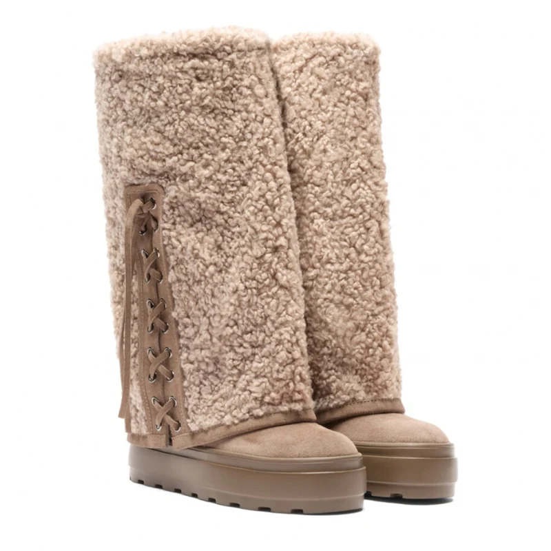 Дамски бежови ботуши Double Face Casadei — снимка 5