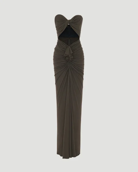 Cut-Out Bustier Dress in Brown