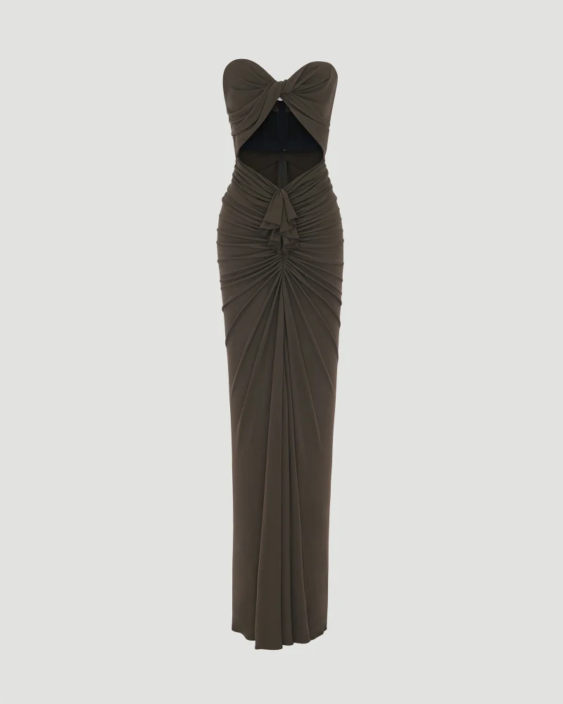 Cut-Out Bustier Dress in Brown