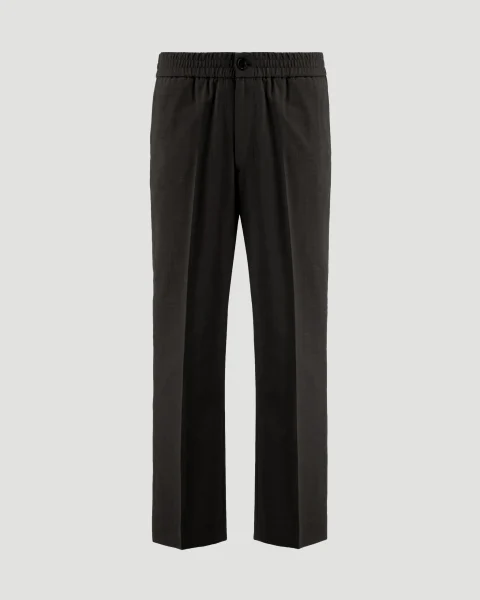 Elasticated Waist Wool Flannel Trousers in Anthracite