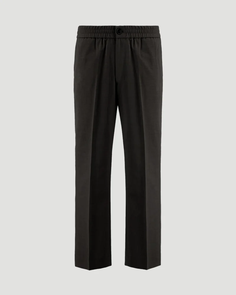 Elasticated Waist Wool Flannel Trousers in Anthracite