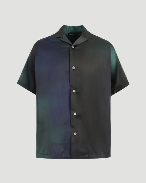 Printed Short-Sleeve Shirt in Dark Green