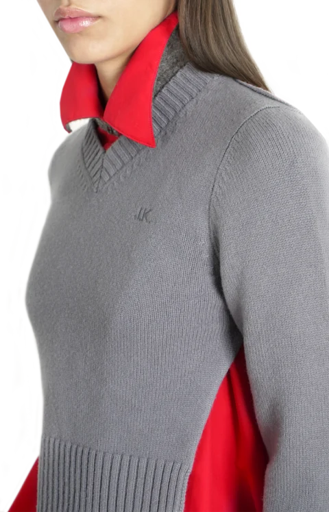 Cotton Shirt with Contrasting Wool Collar — снимка 2