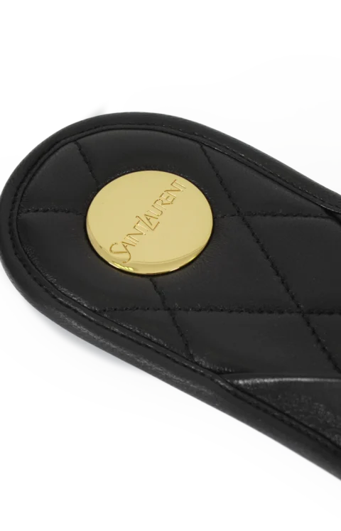 Women's Leather Flip Flop Sandals in Black — снимка 3