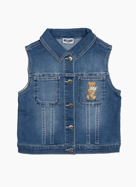 Елек от деним с принт Moschino Kids