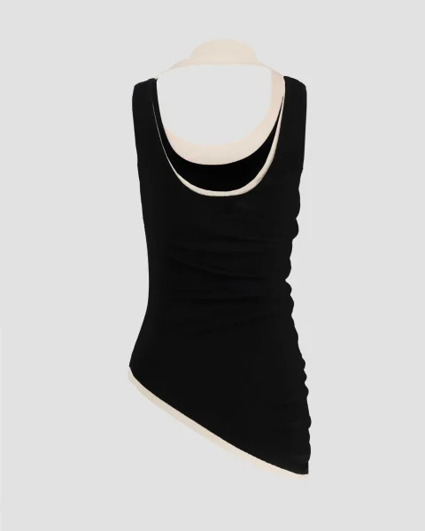 The Black Draped Double Tank Top — снимка 2