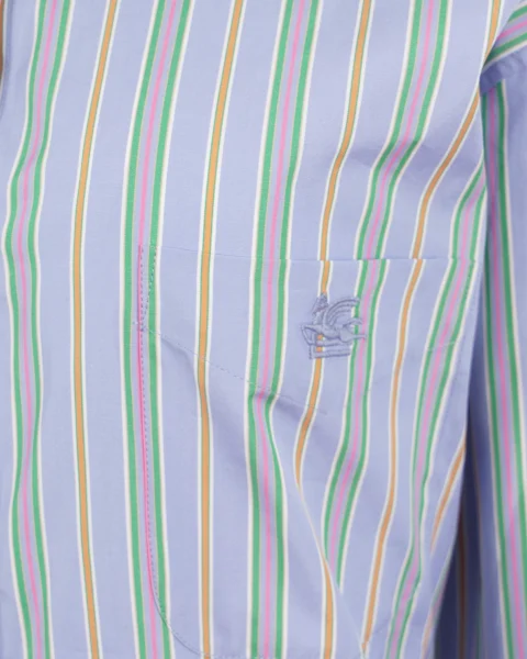Striped Cotton Poplin Shirt in Blue — снимка 3