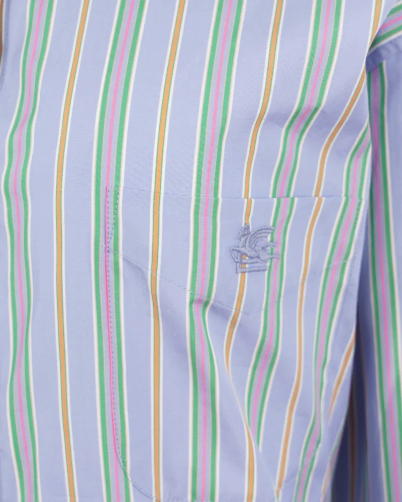 Striped Cotton Poplin Shirt in Blue — снимка 3