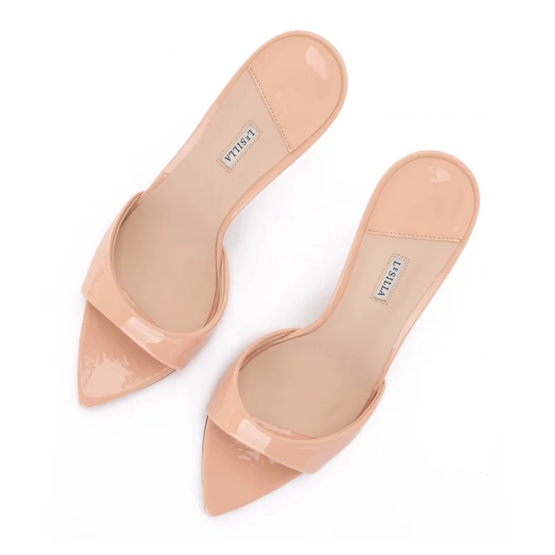 Дамски бежови чехли с ток Bella Le Silla — снимка 7