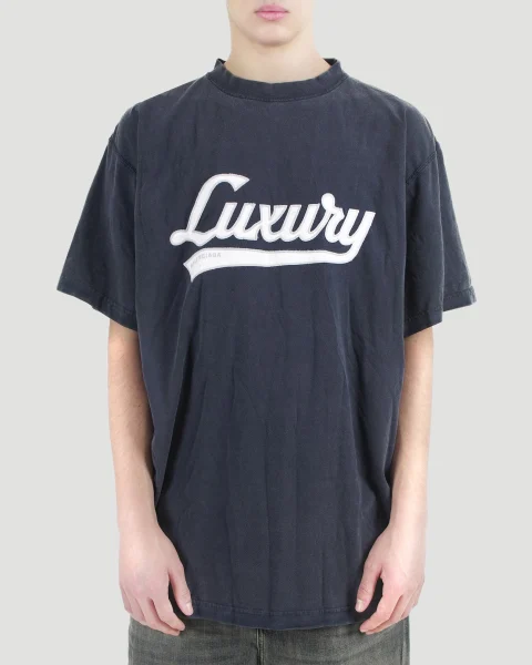 Luxury Script Oversized T-Shirt in Washed Navy — снимка 2