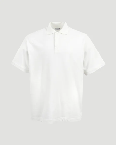 Striped Cotton Polo Shirt in White