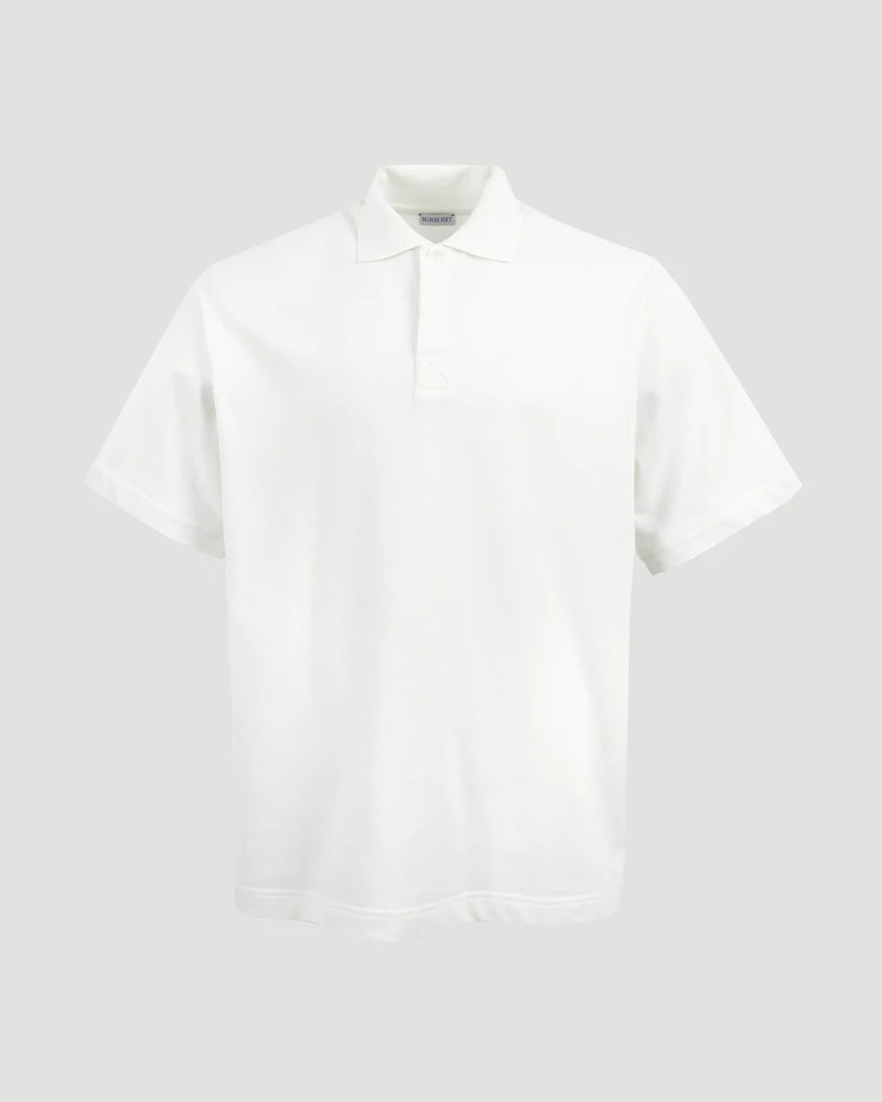 Striped Cotton Polo Shirt in White