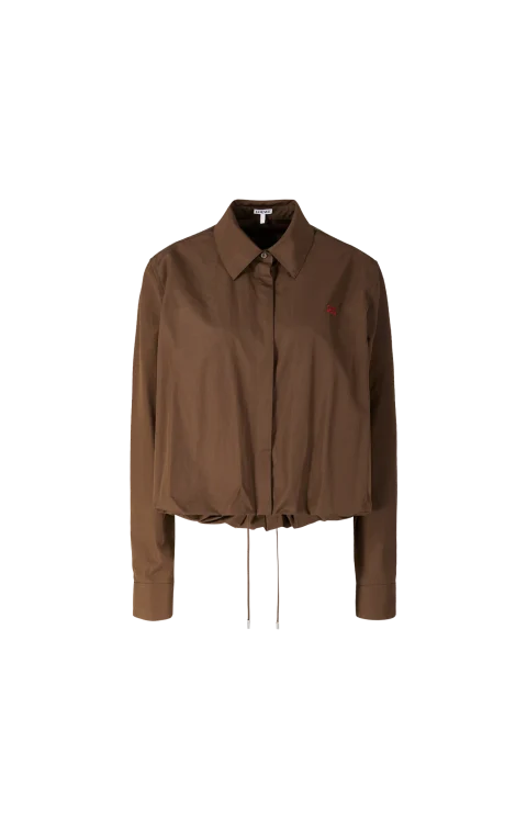 Gathered Cotton Shirt in Brown