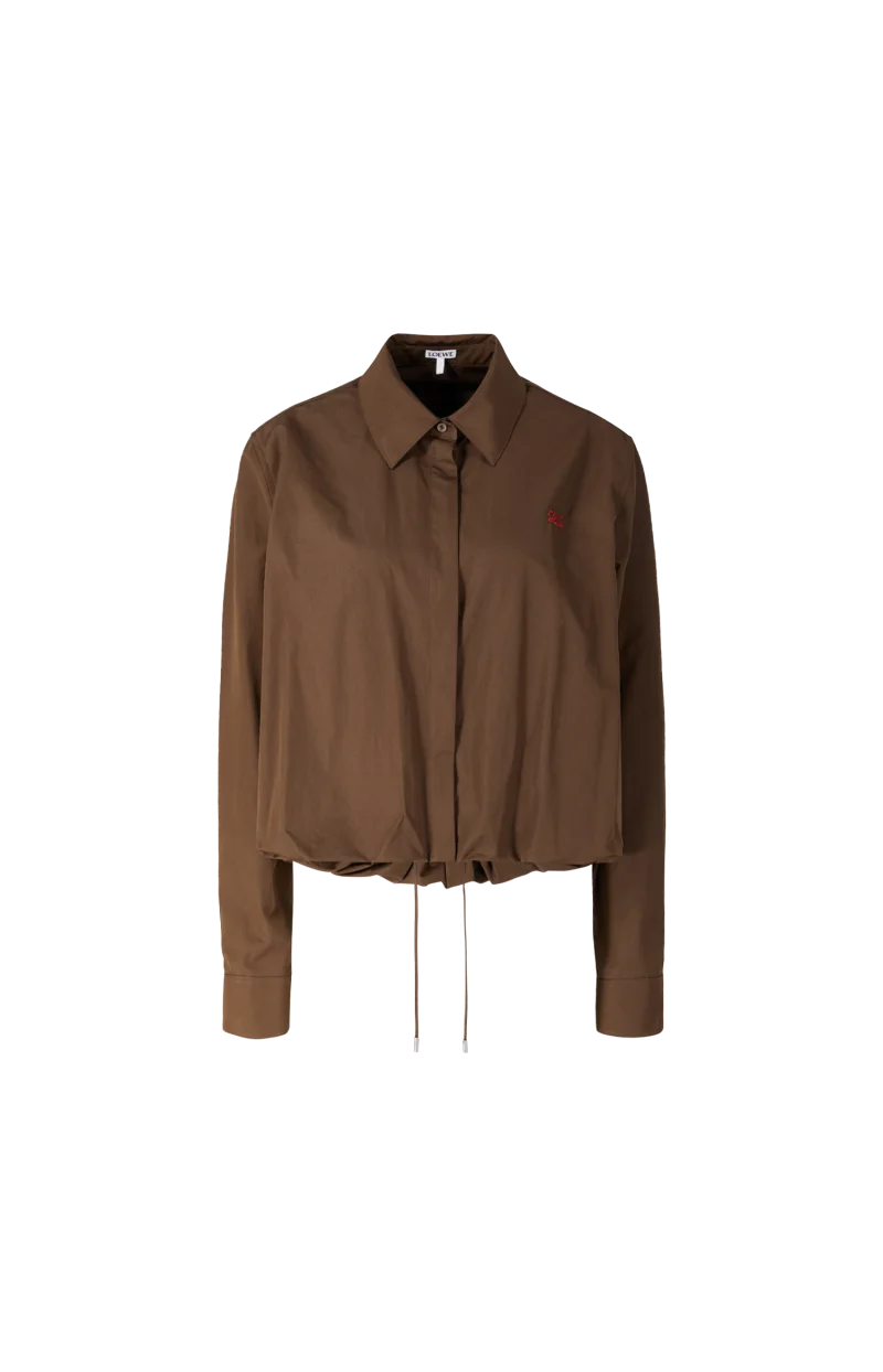 Gathered Cotton Shirt in Brown