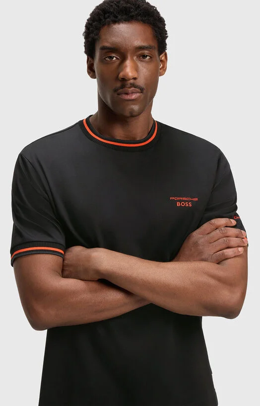 Памучна тениска PORSCHE X BOSS с акцентни кантове — снимка 4