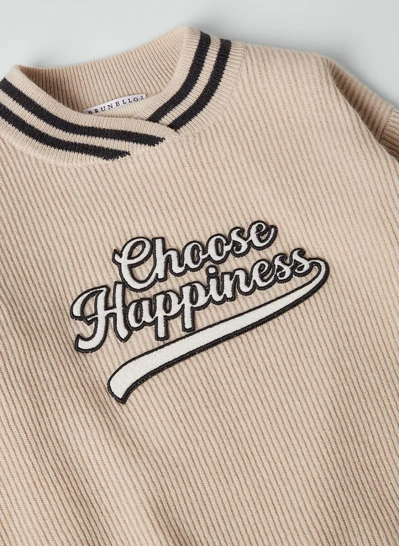 Рокля от кашмир 'Choose Happiness' Brunello Cucinelli Kids — снимка 3