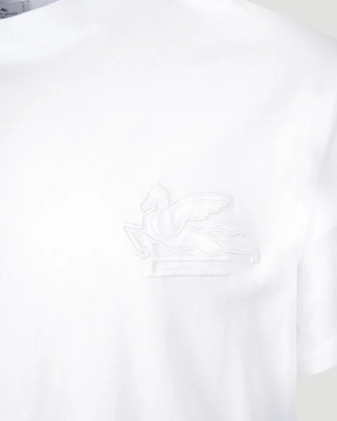 T-Shirt with Pegaso Embroidery in White — снимка 2