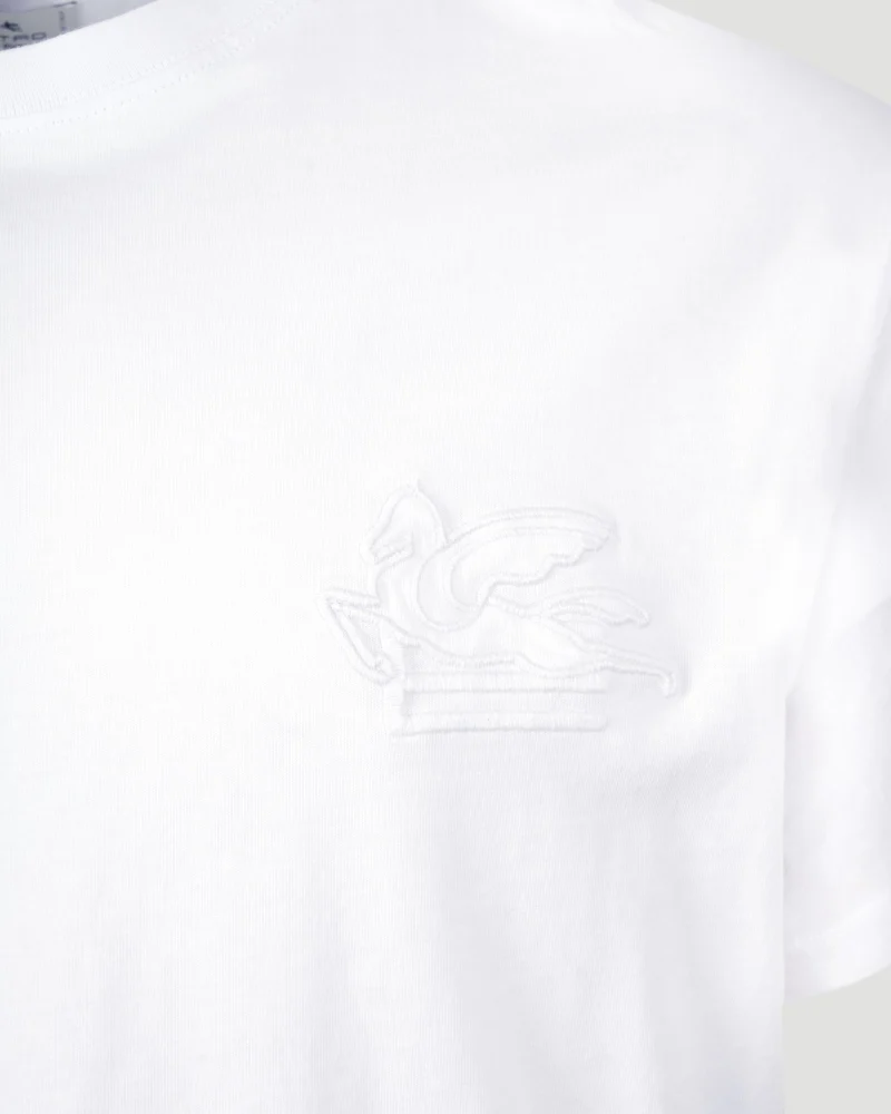 T-Shirt with Pegaso Embroidery in White — снимка 2