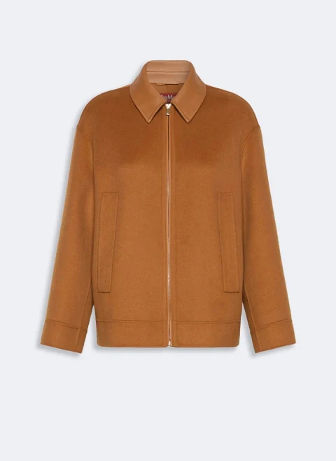 Късо палто от фина вълна с кожен мотив Max Mara Studio Mstsfere — снимка 7