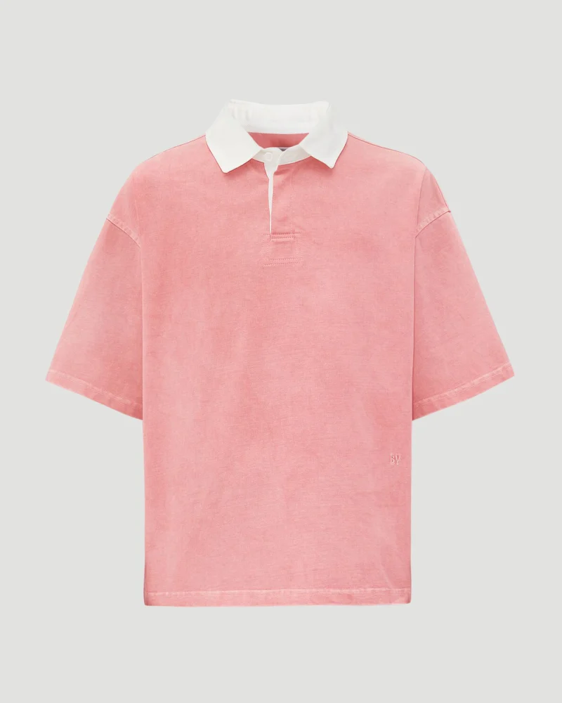 Washed Out Jersey Polo Shirt in Pink Lemonade