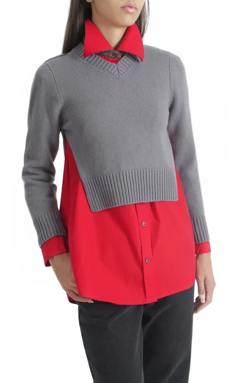 Cotton Shirt with Contrasting Wool Collar — снимка 3