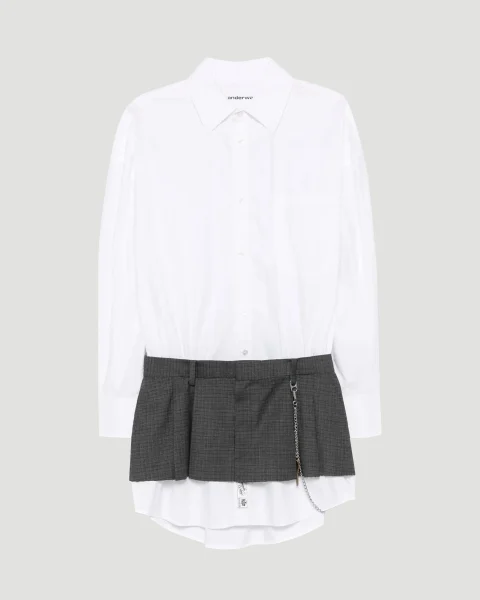 Pre-Styled Shirt-Dress in White and Grey