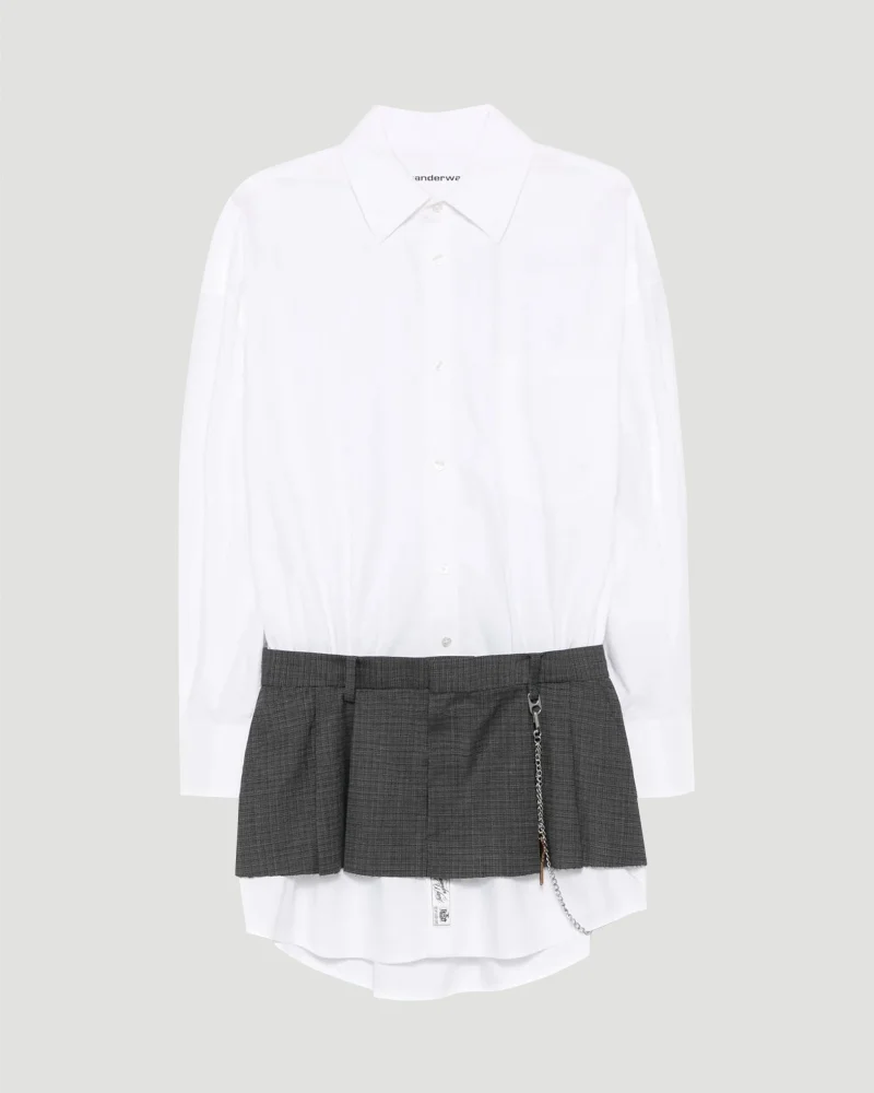 Pre-Styled Shirt-Dress in White and Grey