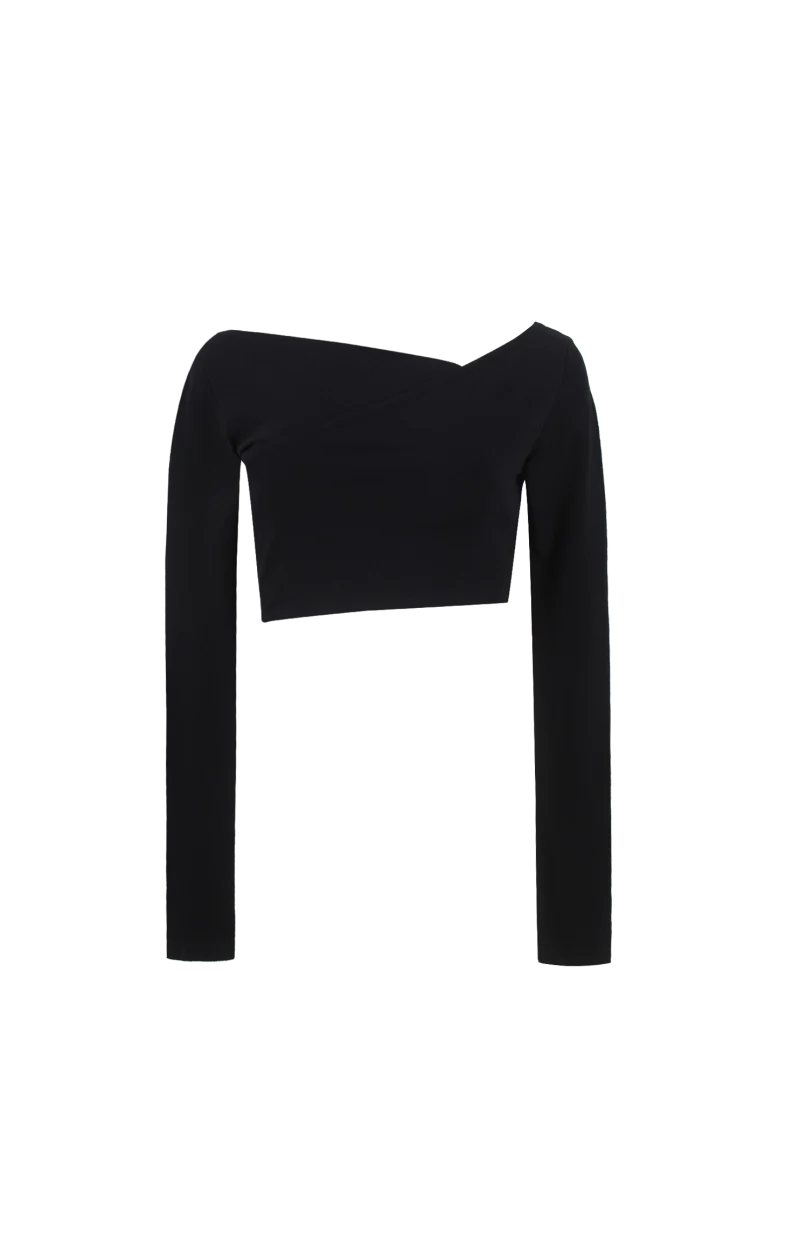 Cropped Cotton-Blend Crepe Top in Black