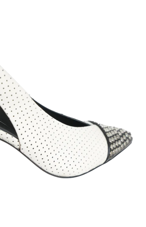 Alba Studded Perforated Leather Slingback Pumps — снимка 3