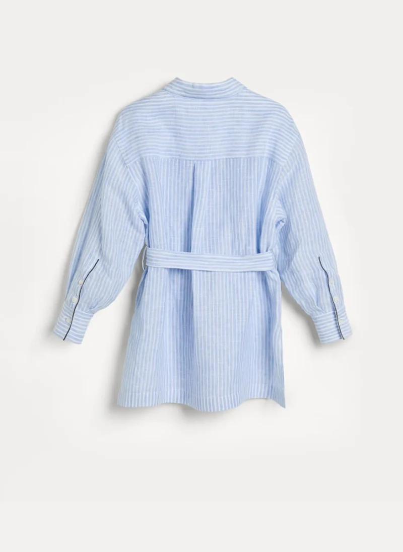 Ленена риза с раиран принт Brunello Cucinelli Kids 6 — снимка 3