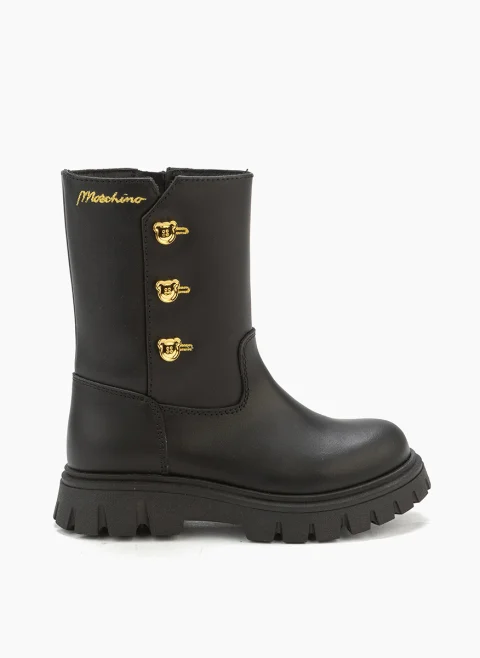 Кожени ботуши с 'bear' копчета Moschino Kids