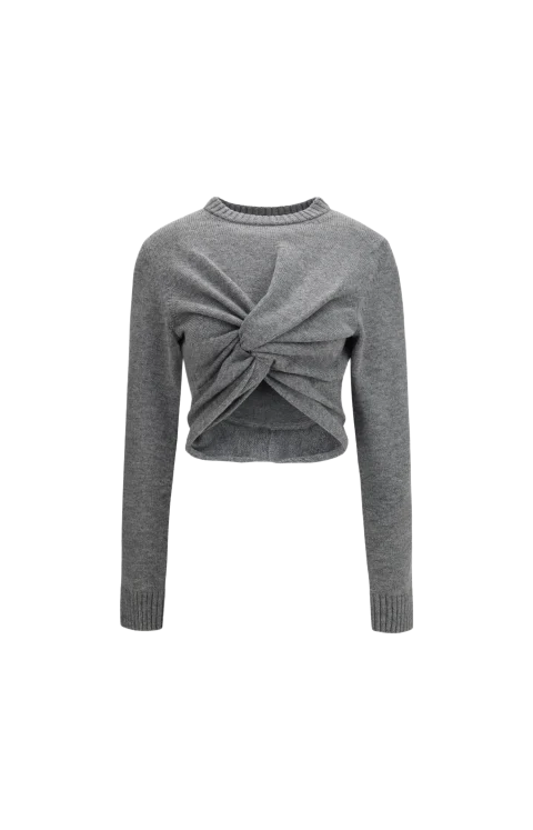 Ruched Crewneck Sweater in Grey