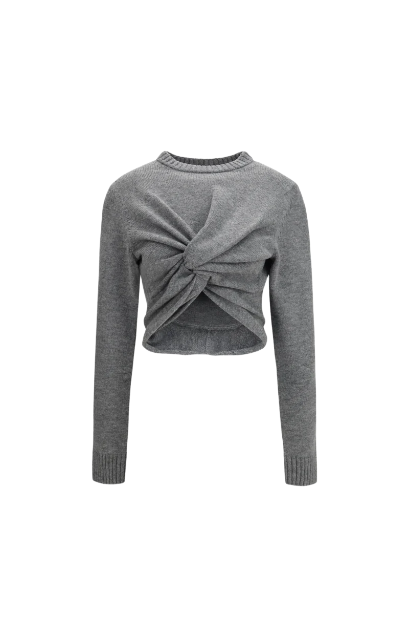 Ruched Crewneck Sweater in Grey