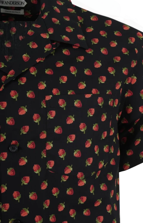 Camp Collar Berry Print Shirt in Black & Red — снимка 2