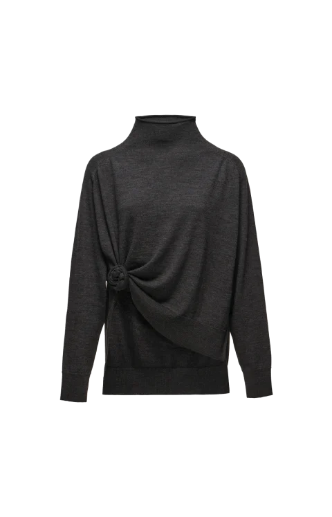 Knot Detail Wool Sweater in Grey