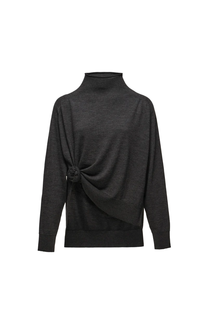 Knot Detail Wool Sweater in Grey