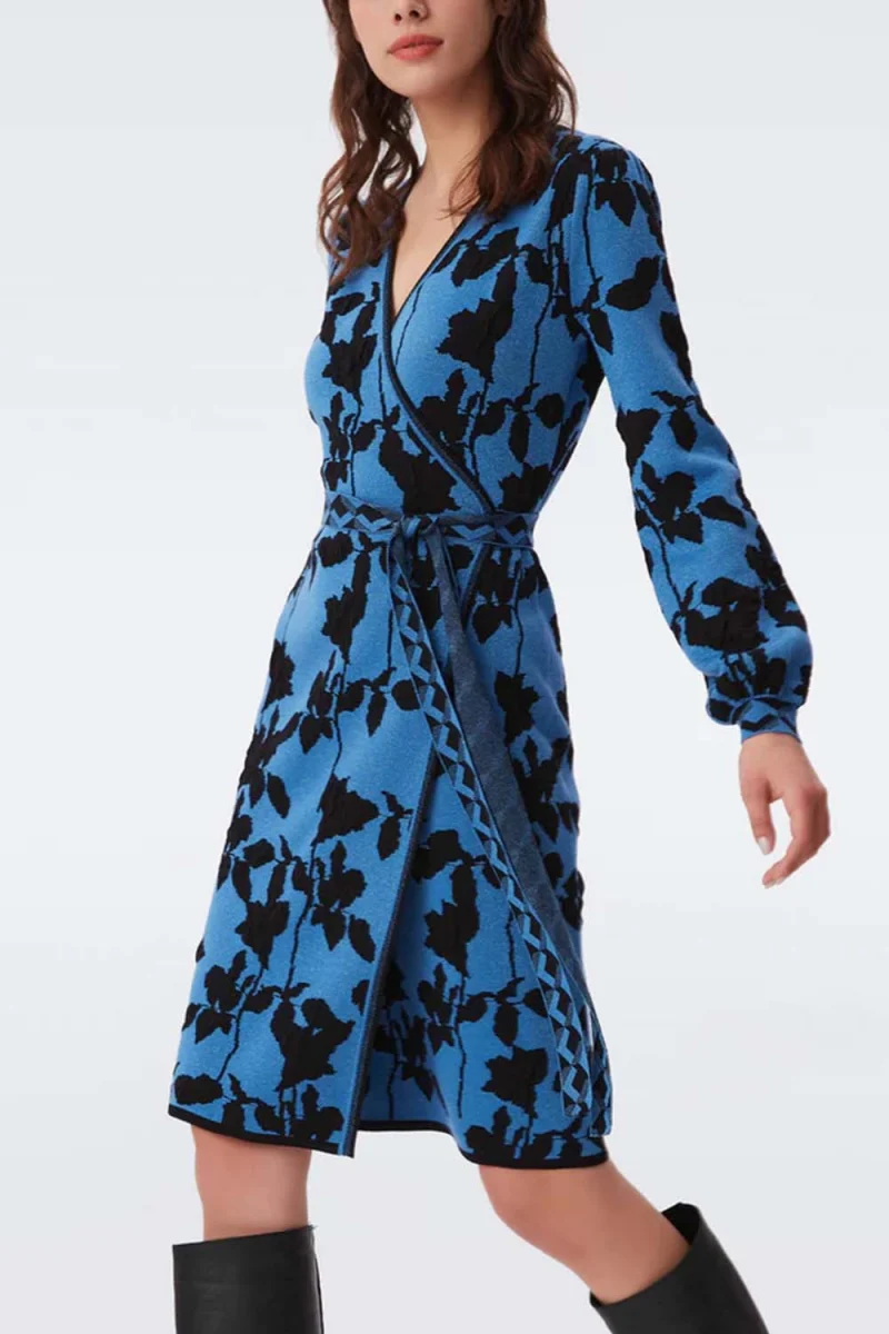 Рокли Dvf Bessina Wrap Dress DVFDR3Q004MNFSB B2370 midnight forest small black — снимка 2