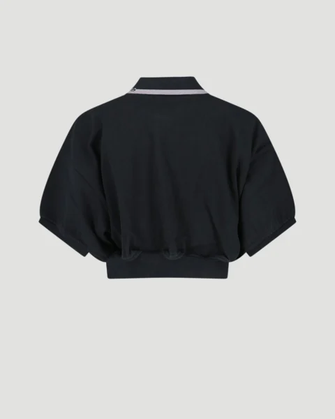 Cropped Cinched Cotton Polo in Black — снимка 3