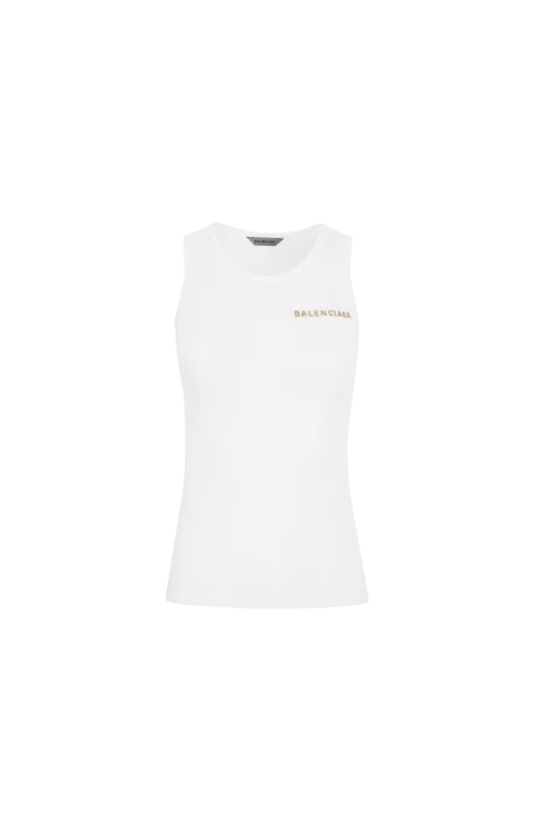Tank Top in White Light Knit Cotton