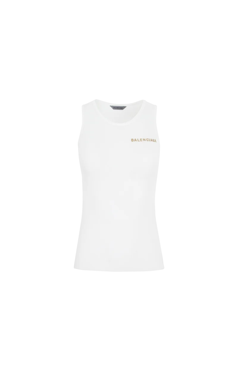 Tank Top in White Light Knit Cotton