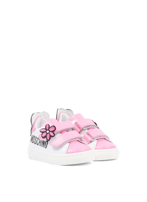 Кожени кецове с флорален мотив Moschino Kids — снимка 3